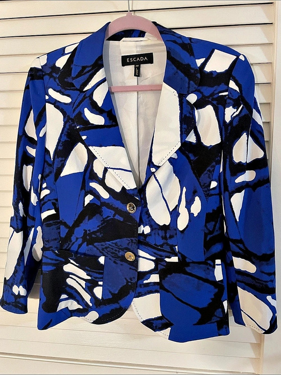 Escada Jackets & Blazers - Escada Abstract Print Blazer Electric Blue & White Size Medium